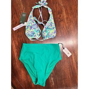 Target Brands Green High Cut Bikini Bottom and Hearts Triangle Bikini Top Size S